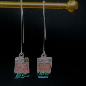 Silver and Pink Geometric Earrings with Modern Design